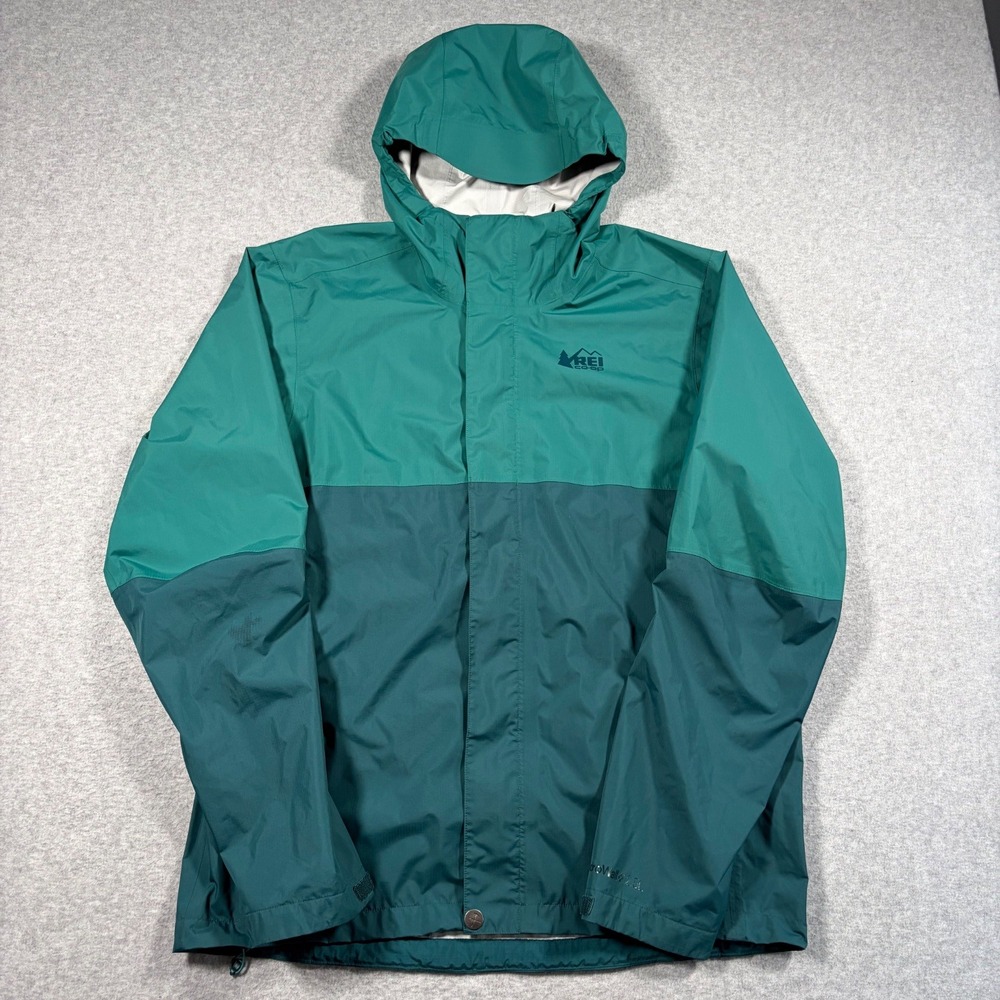 REI Co-op HydroWall 2.5L Rain Jacket Mens Medium Green Hooded Waterproof Shell